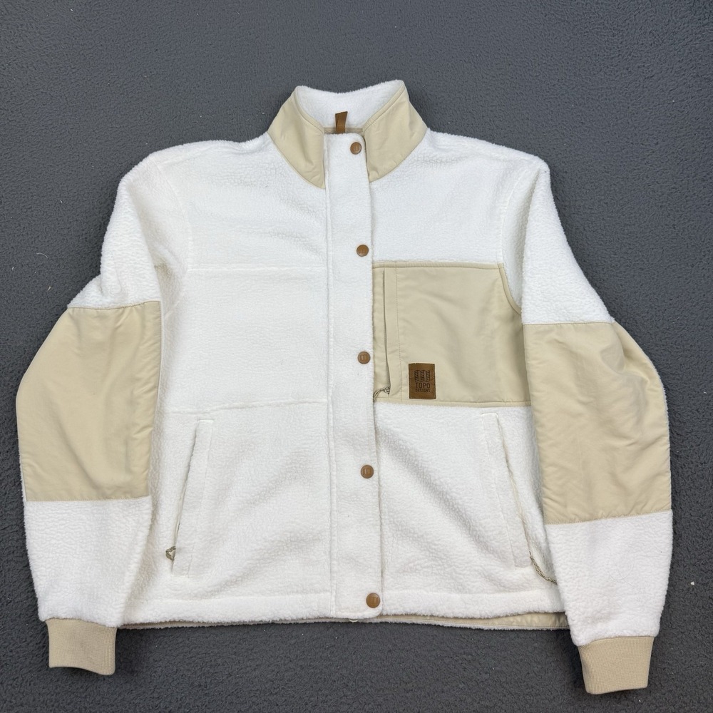 Topo Designs Cream & White Sherpa Ski Jacket